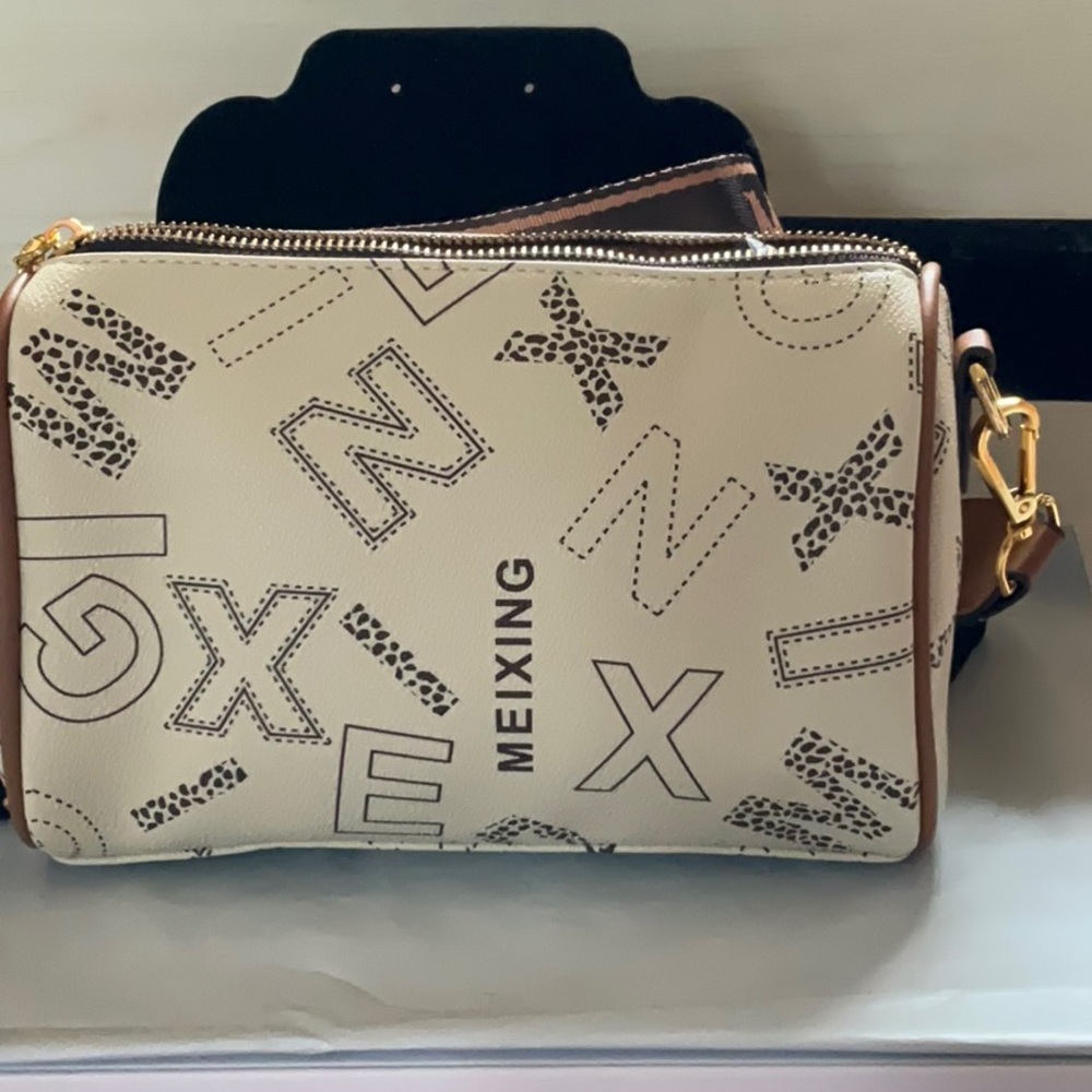 Cream and Brown Modern Crossbody Bag